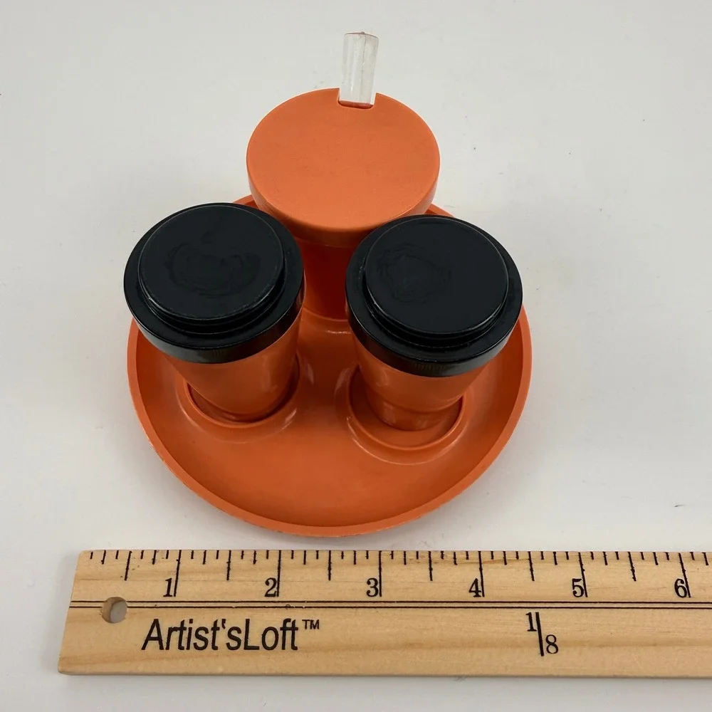 Retro Coral Pink‎ Plastic Condiment Caddy Salt Pepper Relish Jam Set 1970s
